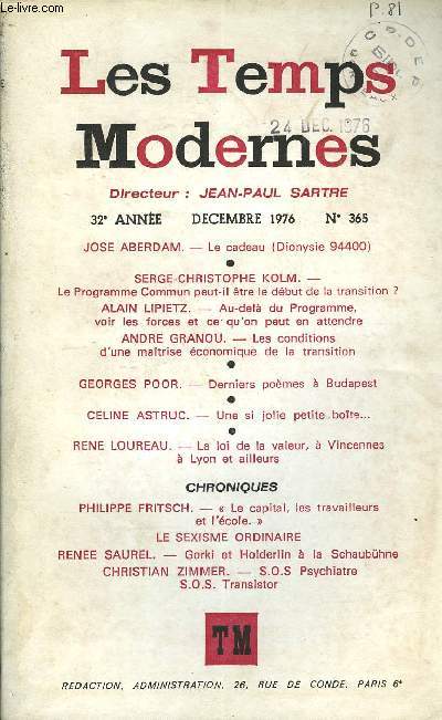 couverture de la revue "Les Temps Modernes" 1965