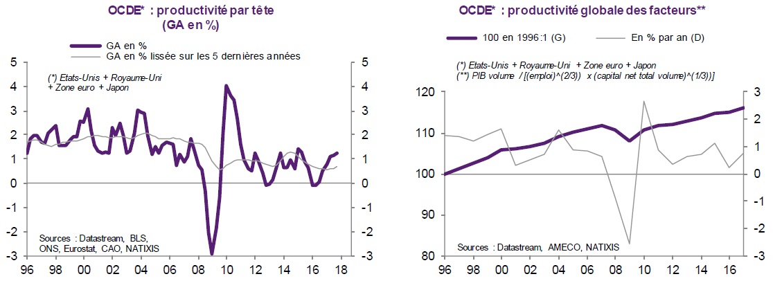 graphiques productivité par tête et productivité globale des facteurs dans les pays de l'OCDE