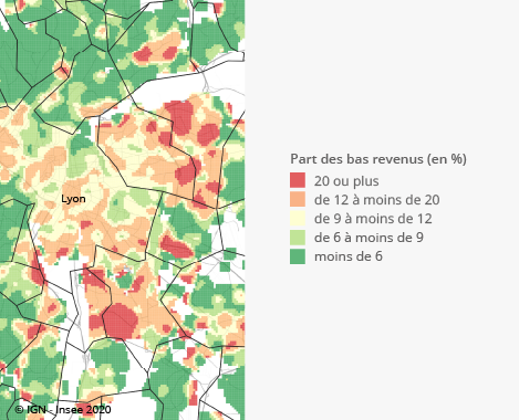 Graphique : Part des personnes à bas revenus dans la population, unité urbaine de Lyon