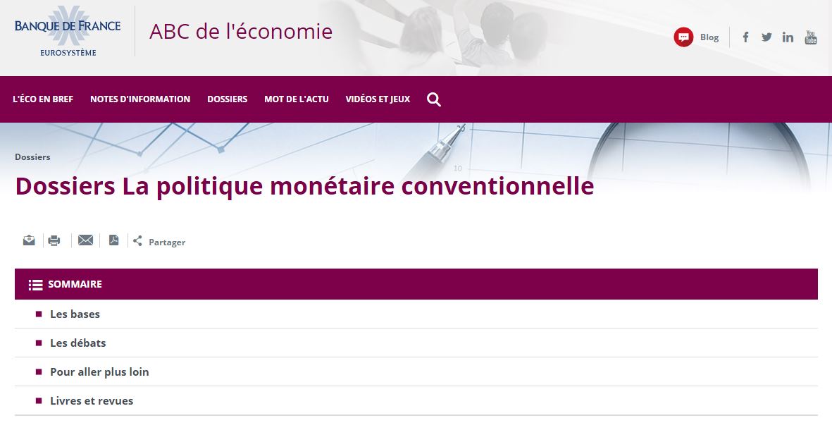 capture d'écran de la page du dossier sur le site de la Banque de France